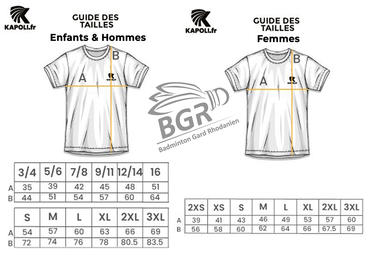 Guide des tailles Maillot Sublimé