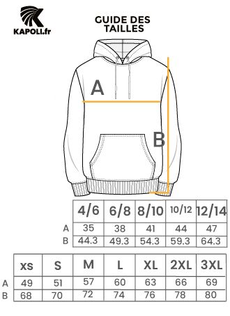 Guide des tailles Sweat à Capuche