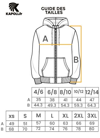 Guide des tailles Sweat Zippé